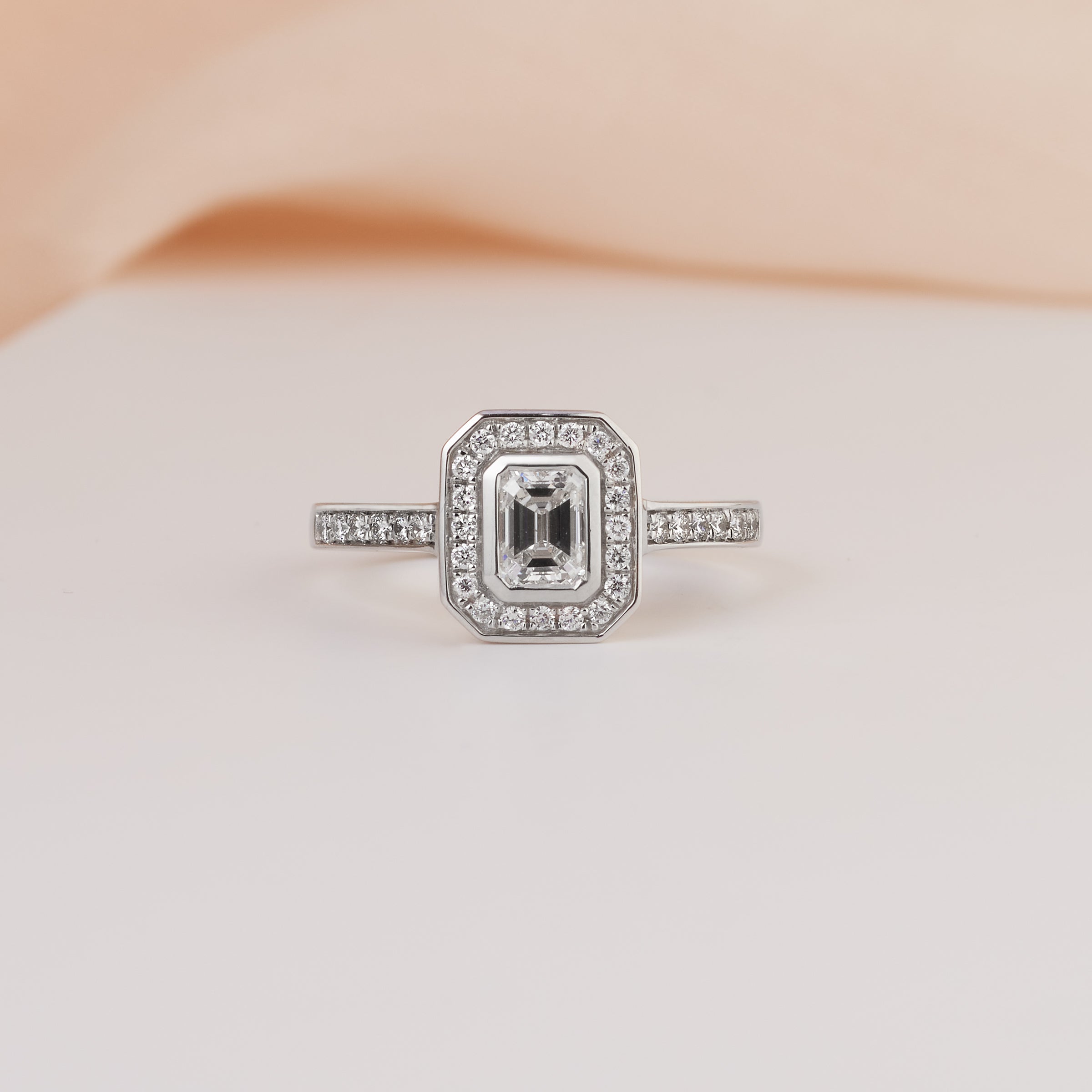 Octagon Shaped Round Halo Engagement Ring Bezel Set Moissante Silver Ring |  eBay